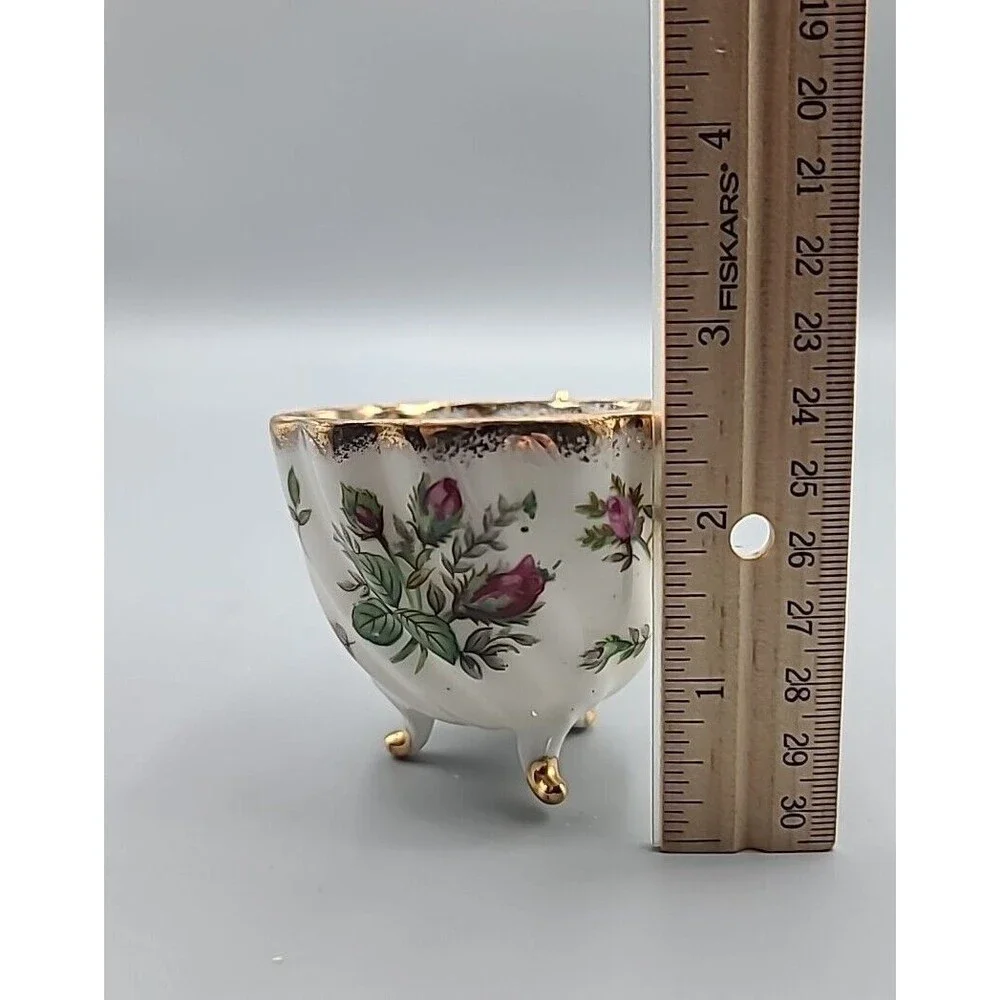 Relco Vintage Tri Footed Teacup Pink Roses Swirl Design Gold Trim